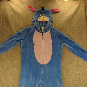 Disney Eeyore Pajama Womens XL One-Piece Blue Hooded Sleepwear Costume Suit